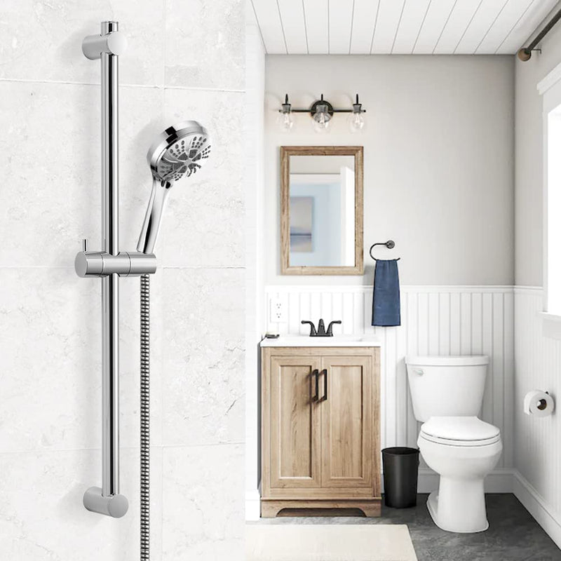 OFFO Shower Slide Bar 28 in Adjustable Installation Distance 19-27 in with 360° Adjustable Handheld Shower Head Holder for Bathroom, Screw Wall Mounted, Chrome Finish