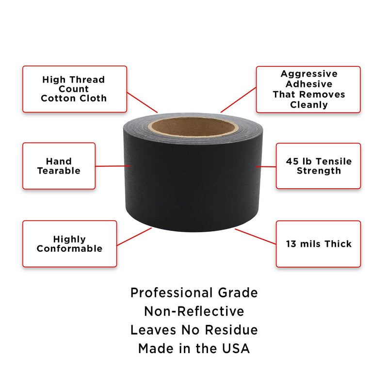 ChromaLabel Non-Reflective Multi Purpose Professional Grade Gaffer Tape Matte Finish, 30 Yards Per Roll, 3 Inch, Black 3" Wide, 30 Yards, 13 mils