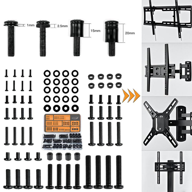 Universal TV Mounting Hardware Kit | M4/M5/M6/M8 Screws & Spacers | VESA-Compatible for TVs & Monitors Up to 80" | Organized & Labeled for Quick Installation