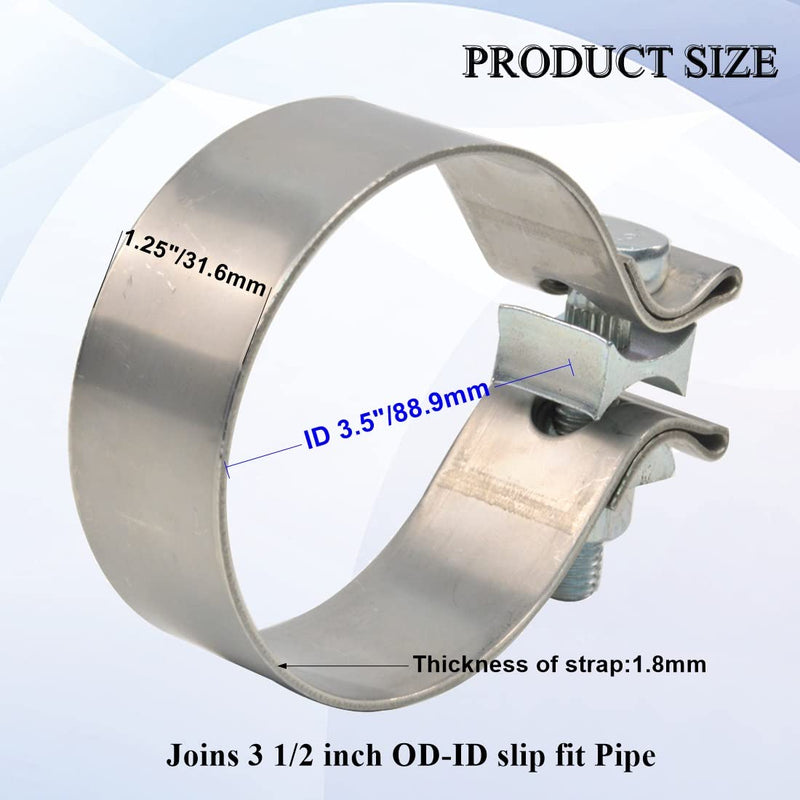 Universal ID 3.5 inch Exhaust Clamp, Stainless Steel 3-1/2 inch Narrow Band Lap Joint Butt Clamp