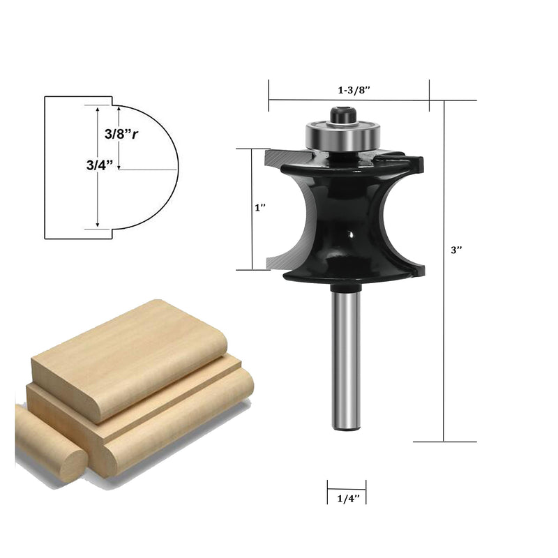LEATBUY Router Bits Set 1/4 Inch Shank Bullnose Router Bit Sets 5PCS Radius Half Round Rail and Stile Wood Milling Cutter Drilling Woodworking Carbide Tool for Door Table Cabinet Shelve(F-A3) F-A3