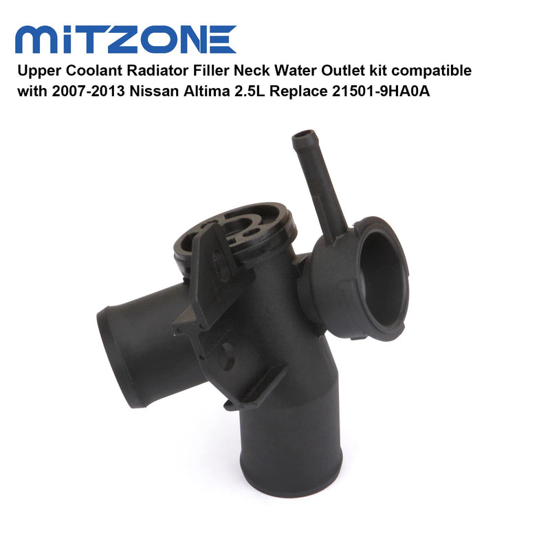 MITZONE Upper Coolant Radiator Filler Neck Water Outlet kit compatible with 2007-2013 Nissan Altima 2.5L Replace 21501-9HA0A