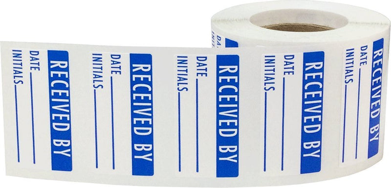 White and Blue Received by Labels, 3/4 x 1 1/2 Inch in Size, 500 Adhesive Stickers on a Roll (Pack of 2) 0.75 x 1.5" Rectangle (Pack of 2)