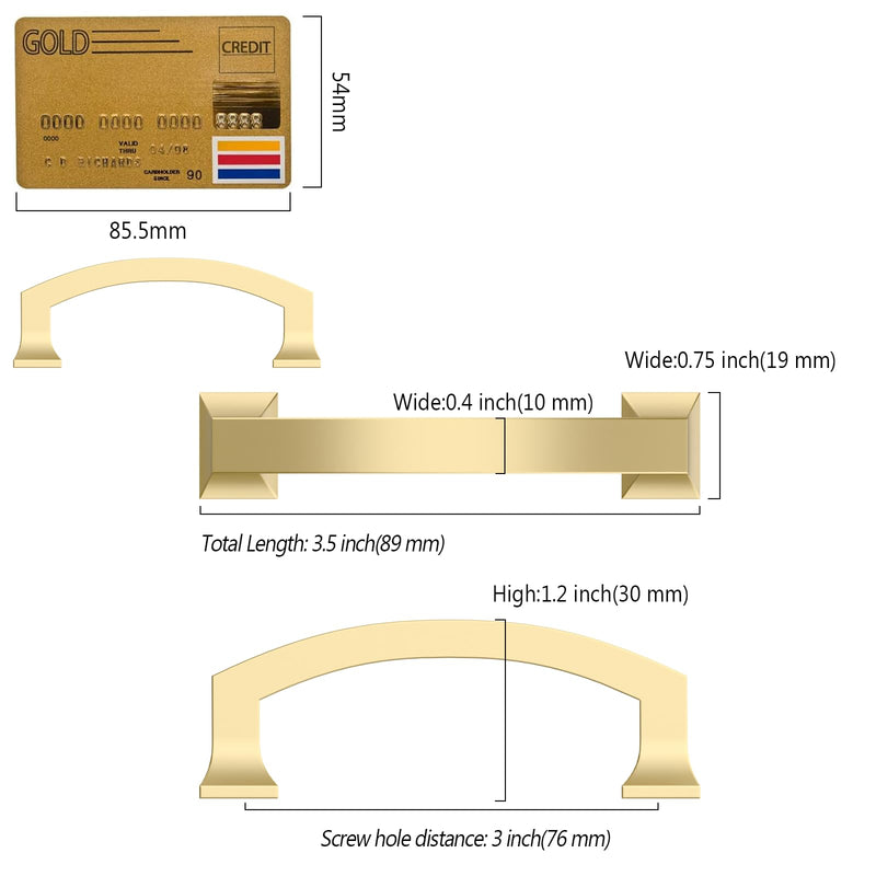 Amerdeco 10 Pack Brushed Gold 3 Inch(76mm) Hole Centers Kitchen Cabinet Pulls Cabinet Hardware Kitchen Handles for Cabinets Cupboard Handles Drawer Pulls ZH0009 3"/76MM Hole Center