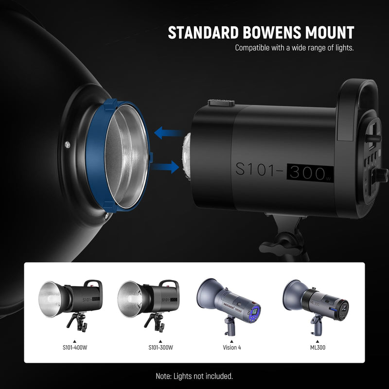 NEEWER 12"/30cm Metal Beauty Dish Bowens Mount Reflector Kit with White Diffuser Sock, Honeycomb Grid for Strobe Flash Video Light Compatible with Godox AD600 NEEWER CB60 Q4 Vision 4 S101 Series, LD30