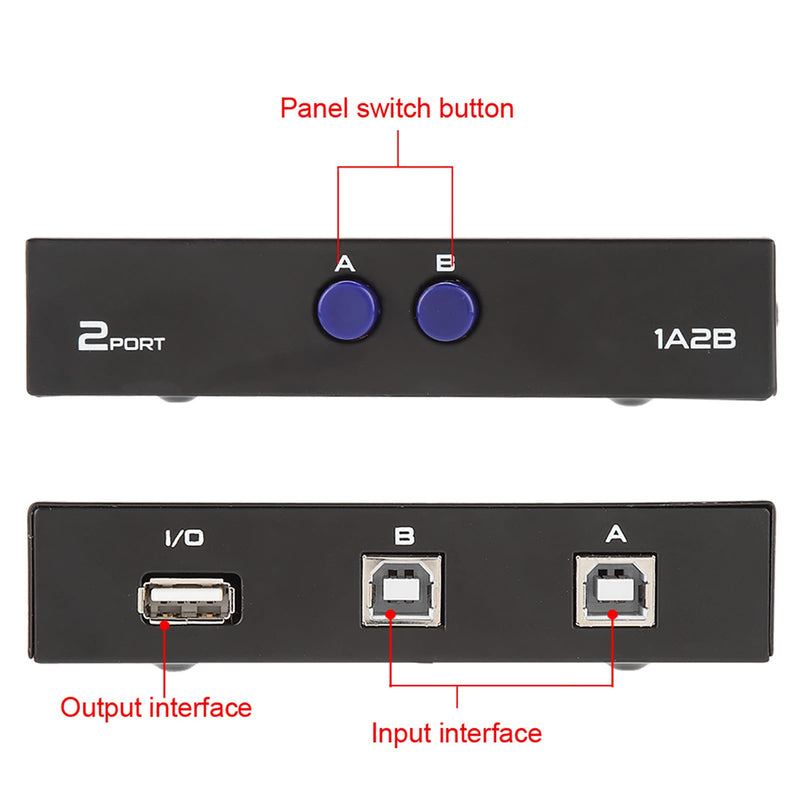ASHATA USB 2.0 Peripheral Sharing Switch,2/4 Port USB 2.0 Manual Sharing Switch Switcher Box for PC Printer Scanner,USB Sharing Switch for 98/Me/2000/XP, for / 10 Systems(2