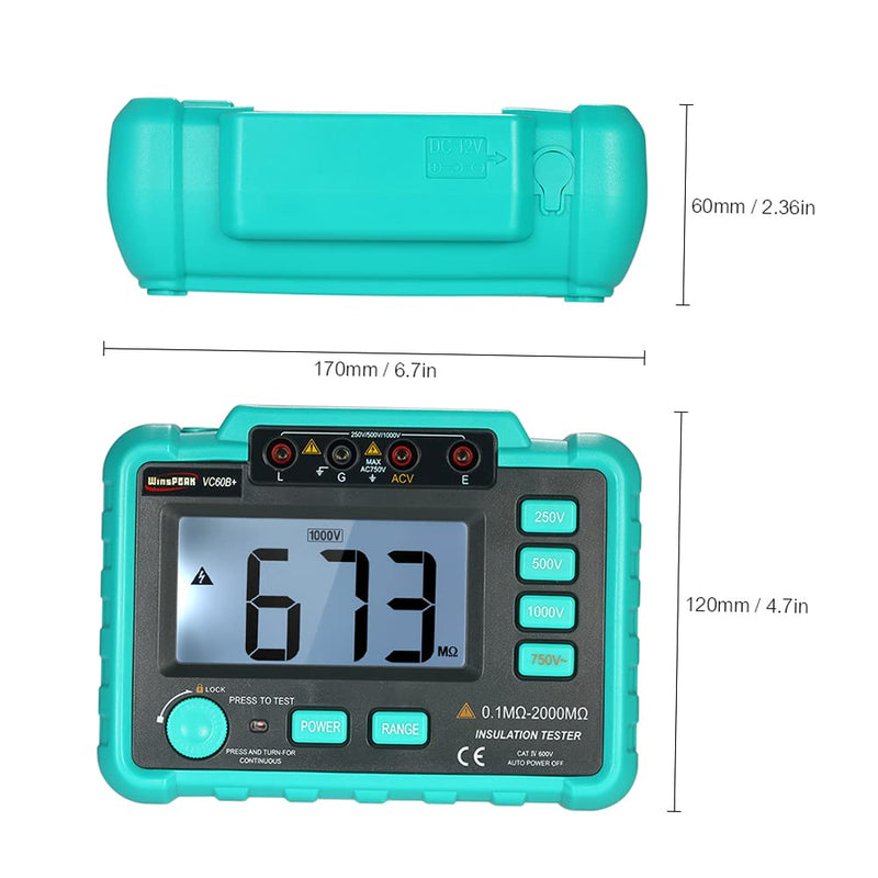 VISLONE VC60B+ LCD Digital Insulation Resistance Tester Megohm Meter Megohmmeter DC250V/500V/1000V AC750V