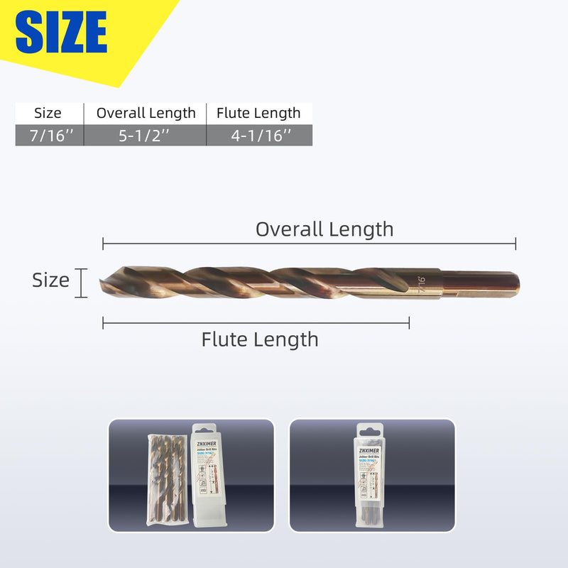 Cobalt Drill Bit 7/16" Twist Drill Bits, M35 High Speed Steel Jobber Length Drill Bit, 135 Degree Tip for Hard Metal, Stainless Steel, Cast Iron with Index Storage Case, Pack of 5 pcs 7/16 in(5pcs)