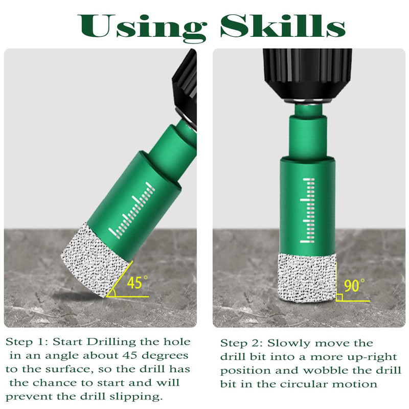 6pc 5/8” Green Dry Diamond Drill Bits Set, 16mm Hex Shank Core Drill Bit Brazed with Cooling Wax for Porcelain Tile Ceramic Concrete Granite Marble Hard Materials (not for Wood). 5/8 in 6