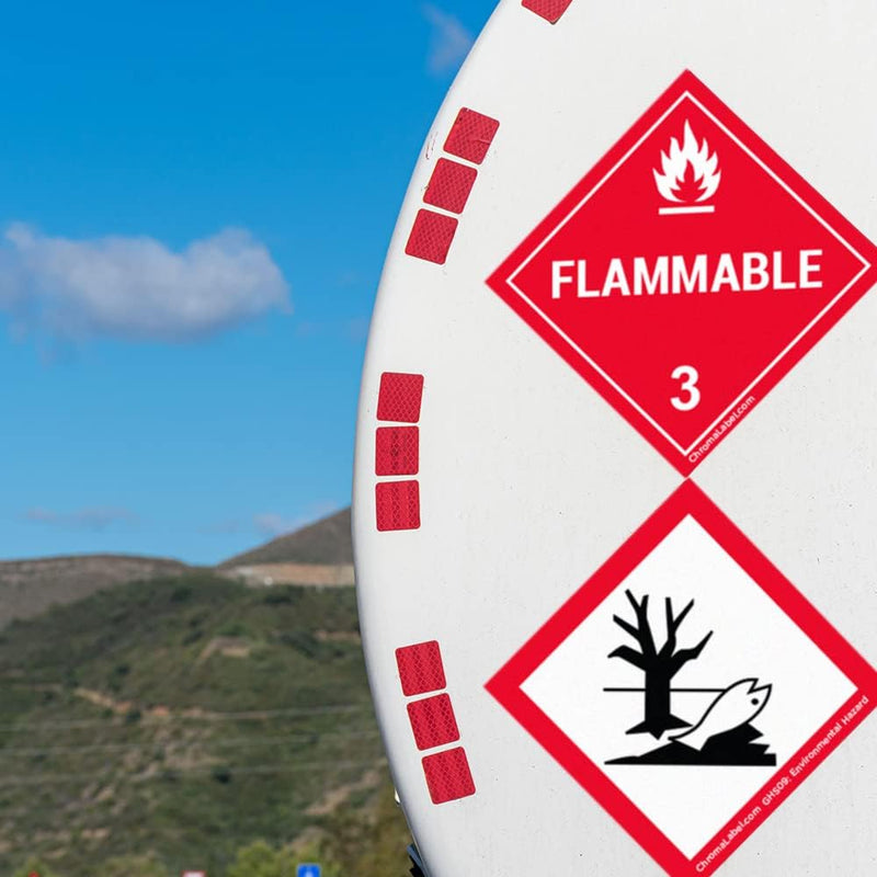 ChromaLabel 4 by 4 Permanent Durable Square D.O.T. Hazard Labels, Hazard Class 3 Flammable Label, 100/Roll (Pack of 2) 4" x 4" (Pack of 2)