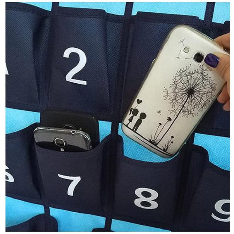 2 Pack Numbered Classroom Phone Organizer Calculator Holder Storage Over Door Hanging School Pocket Chart with 30 Pockets (Blue) Blue