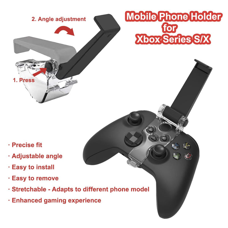 Phone Mount for Xbox Series X Controller, Xbox Series X Controller Mobile Gaming Clip Mobile Phone Holder for Xbox Series X Adjustable Xbox Series S/X Controller Gaming Phone Clamp Black