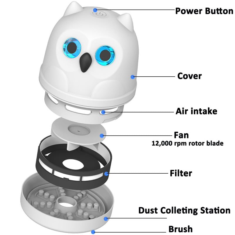 Mini Desktop Vacuum Cleaner Cute Owl Mini Vacuum Cleaner Desk Vacuum Sweeper for Tabletop Cleaning Eraser Waste, Crumbs, Hair, Paper Scraps Computer Piano Keyboard Car Vacuum