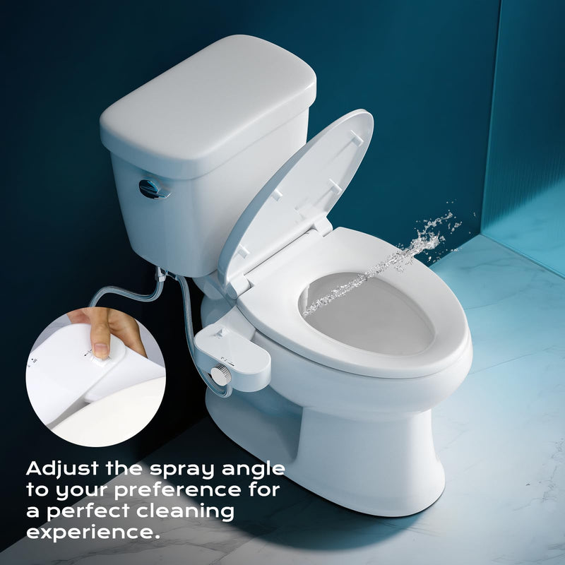 Bidet Toilet Seat Attachment with Rear and Feminine Wash, Bidet Attachment for Toilet with Self-Cleaning and Adjustable Bidet Sprayer & 21°Angle Control (Chrome) Chrome