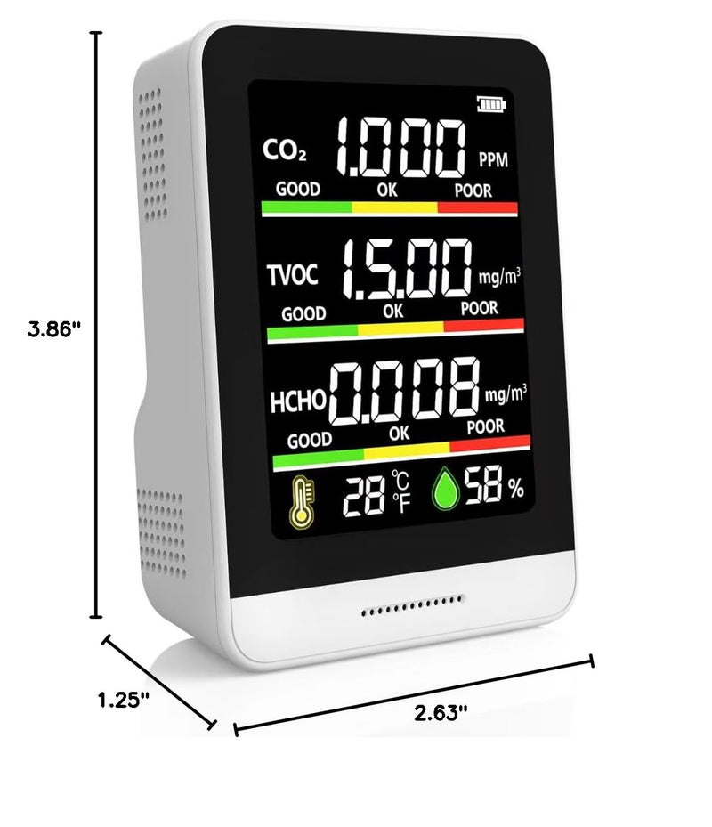 22 HOBBIES Air Quality Monitor Indoor,8-in-1 Smart Air Quality Tester with CO2, TVOC, HCHO, AQI, Temperature & Humidity, Real Time Display, Battery Powered, for Home & Office(White) White