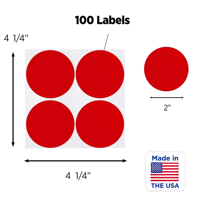 ChromaLabel 2 Inch Round Label Removable Color Code Dot Stickers, High Visibility for Warehouse Inventory, 100 Labels per Pack, Red