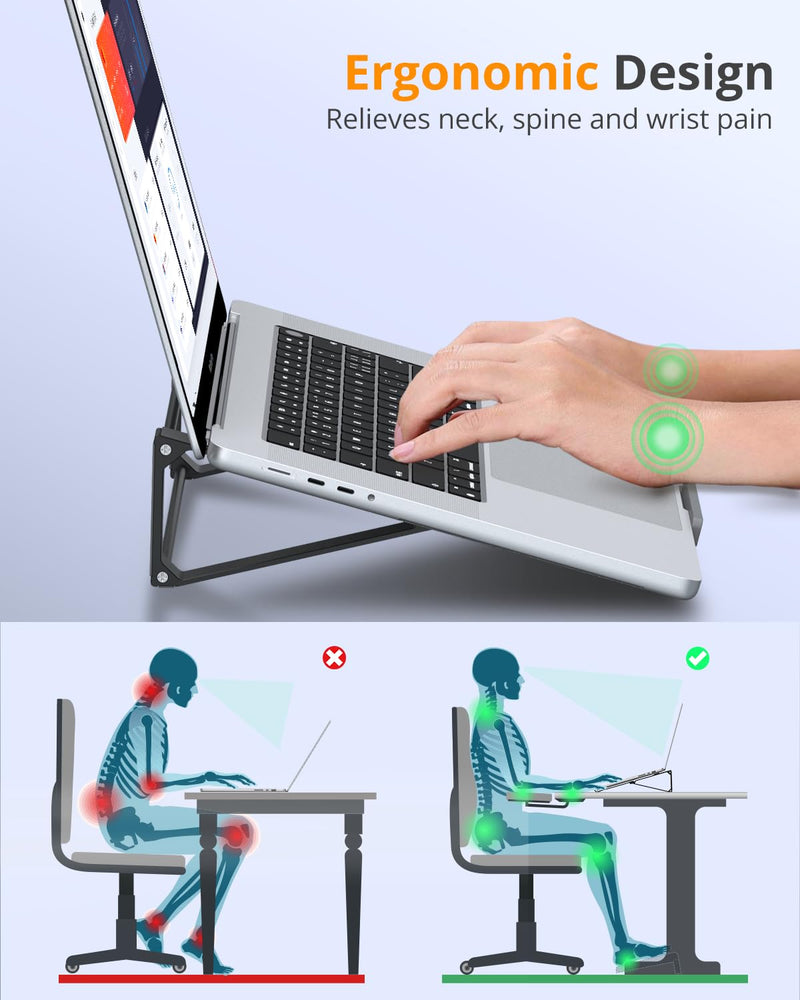 Laptop Stand for Desk, Aluminum Vertical Laptop Stand, 2-in-1 Laptop Riser Cooling Laptop Holder Compatible with MacBook Air Pro, Dell XPS, Lenovo, HP (11-17'') For 11-17'' Laptops