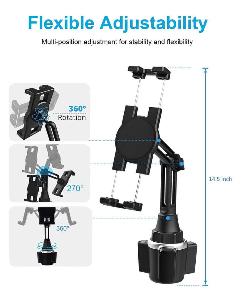 woleyi Universal Cup Holder Tablet Mount for Car Vehicle, Truck, Treadmill, Wheelchair, Golf Cart, Boat and More Cupholder for iPad Pro/Air/Mini, Galaxy Tabs, iPhone, All 4-13" Smartphones and Tablets