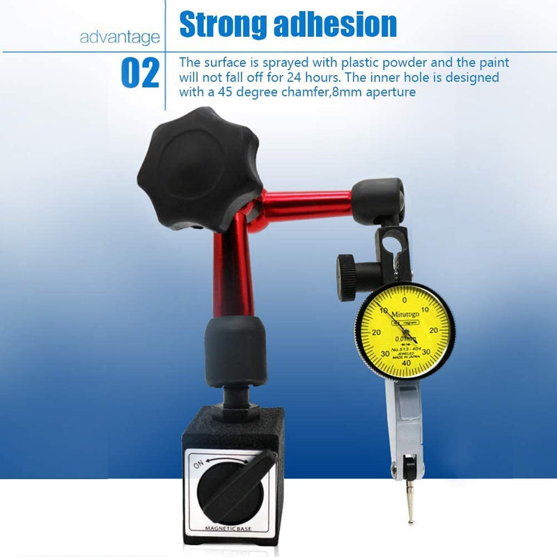 Dial Indicator with Magnetic Holder 0~0.8mm Magnetic Measuring Stand with Dial Indicator Metal Flexible Strong Magnetic Stand Base Holder + Lever Dial Indicator Display Shockproof