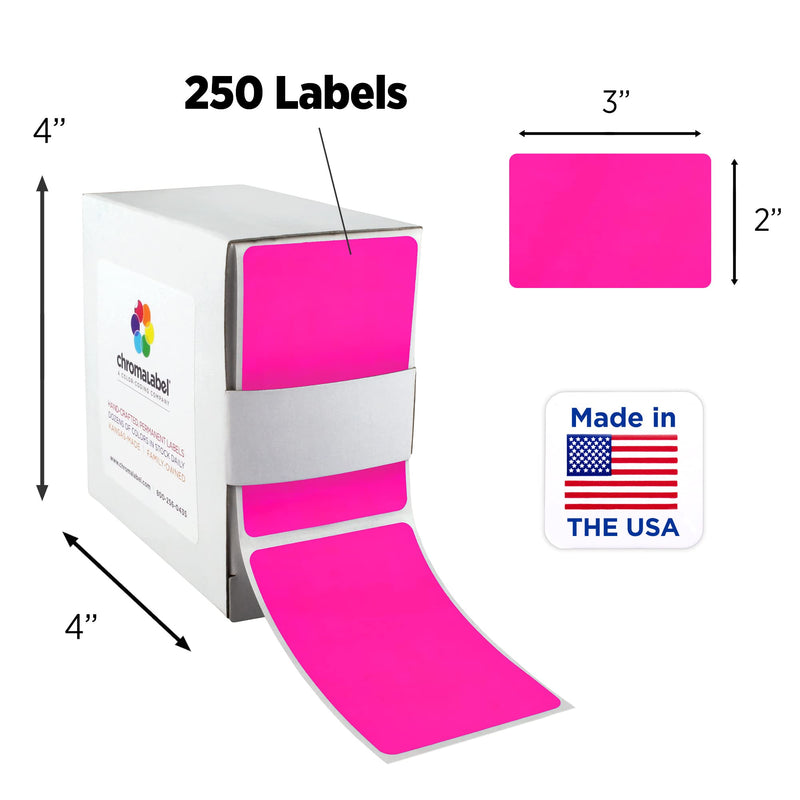 ChromaLabel 2 x 3 inch Permanent Color Code Rectangle Labels, 100 Stickers per Dispenser Box, Fluorescent Pink