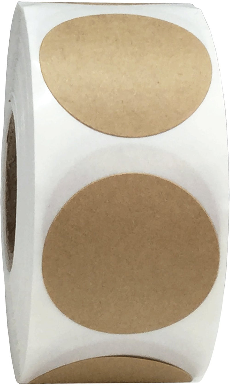 Brown Natural Kraft Color Coding Labels for Organizing Inventory 1 1/4 Inch Round Circle Dots 500 Total Adhesive Stickers On A Roll Natrual Kraft
