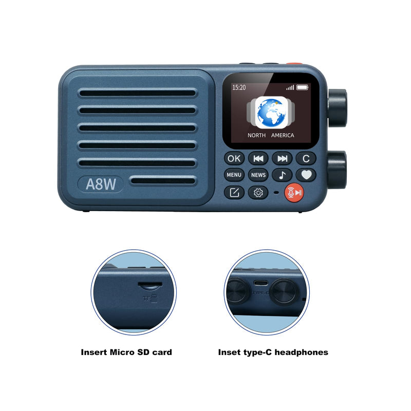 A8W Portable Smart Internet Radio Receiver WIFI/4G Radio Speaker with FM,Micro-SD Card,All World Radios,for Home with WiFi,Digital Radio,choyoung