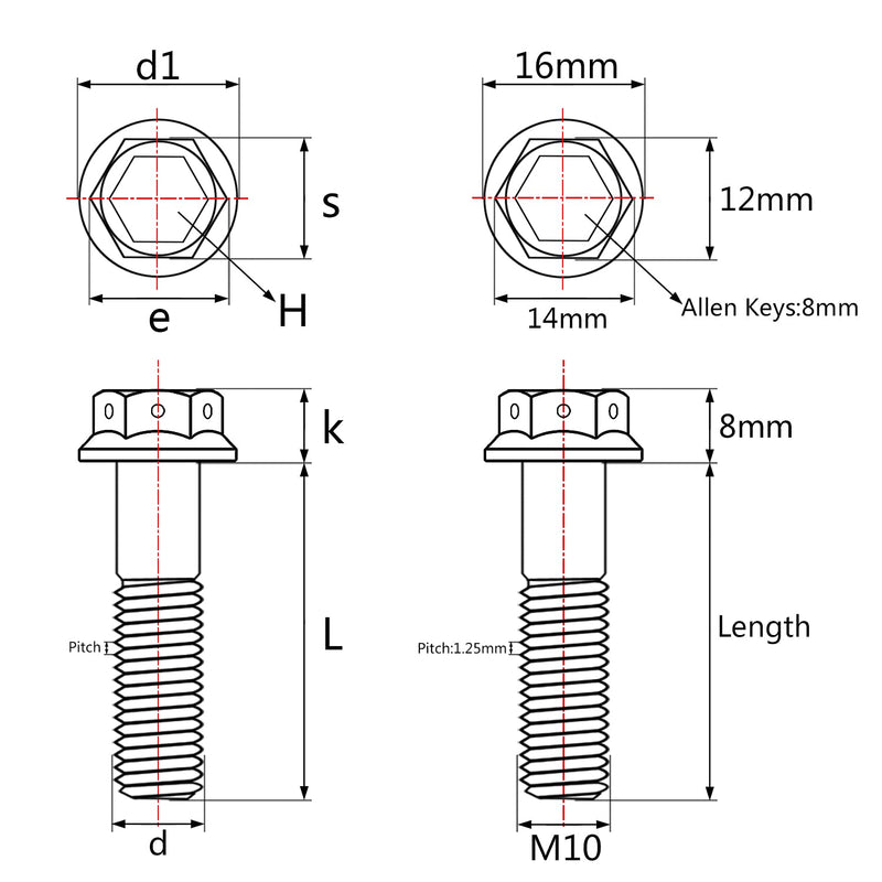 Titanium Flange Hex Head Bolt M10 20 25 30 35 40 45 50 55 60 65 70 75 80 85 90mm Screws Pack of 4 (M10x60mm Pitch 1.25mm, Burnt Blue) M10x60mm Pitch 1.25mm