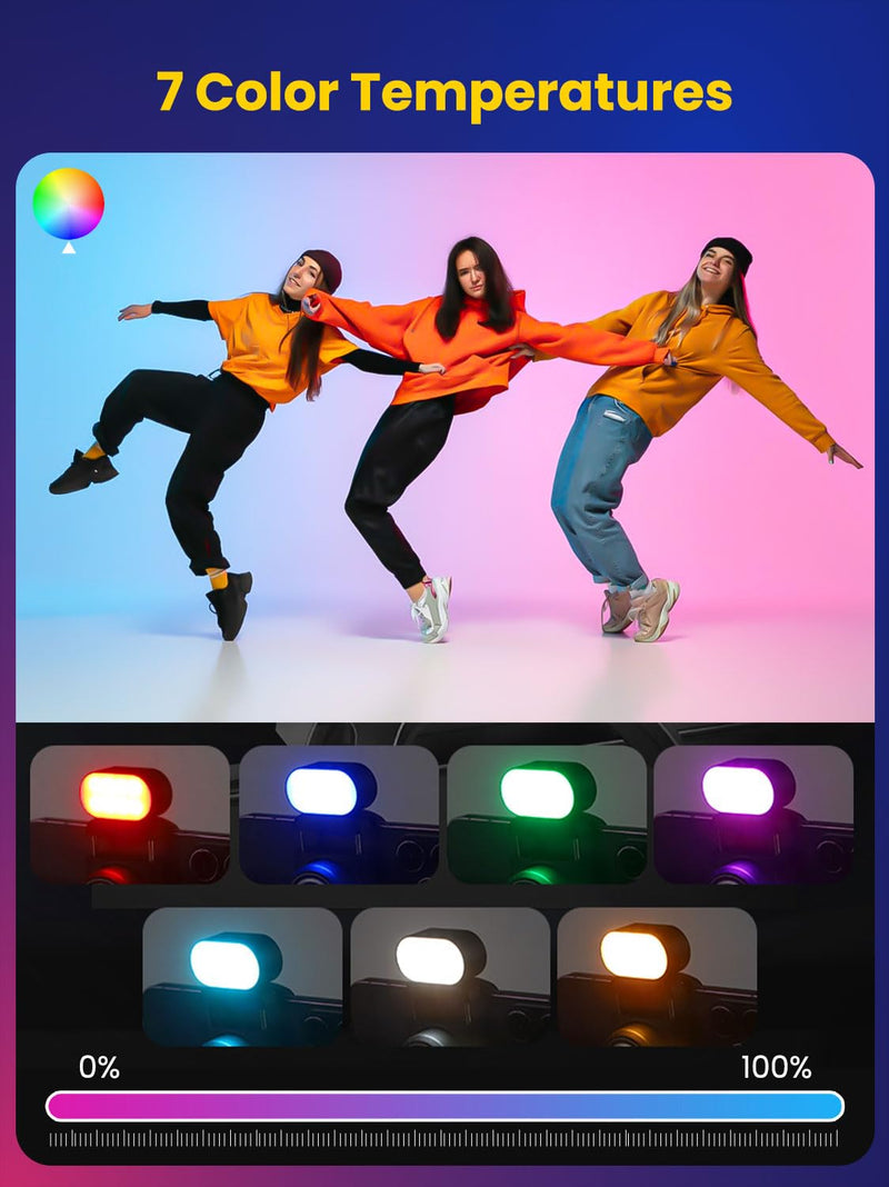 AOCHUAN Magnetic RGB LED Light, 7 Color Temperature, 3 Brightness Adjustment, 180 Mins Long-Lasting, Gradient Mode, Flash Mode 180° Fill Light for AOCHUAN Stabilizer