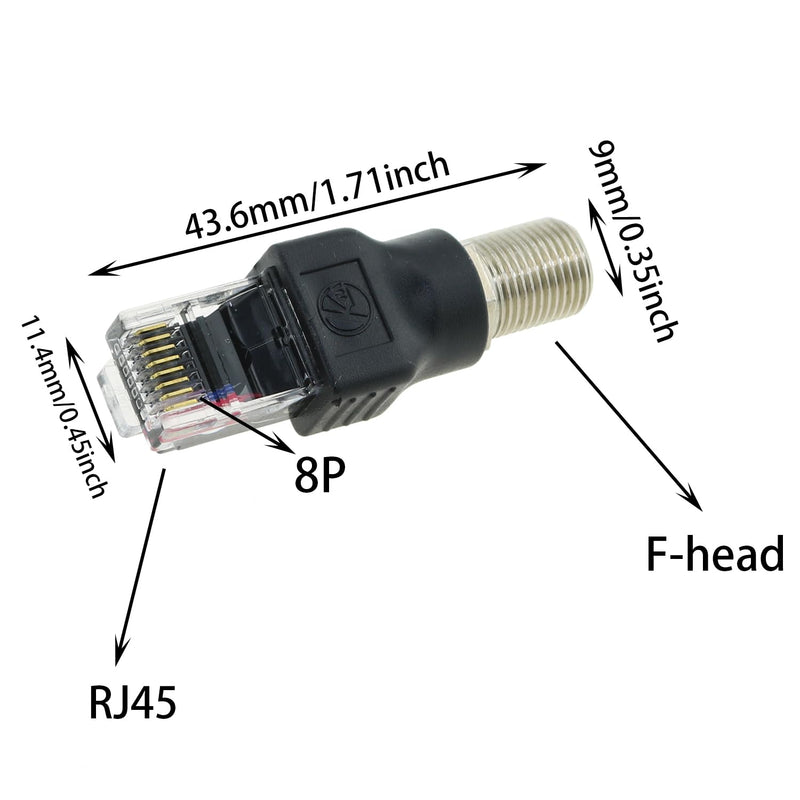 2PCS Coaxial Connector RF to RJ45 Converter Adapter F Female to RJ45 Male Coaxial Barrel Coupler Suitable for Surveillance and Video Cable and Cable TV Cable