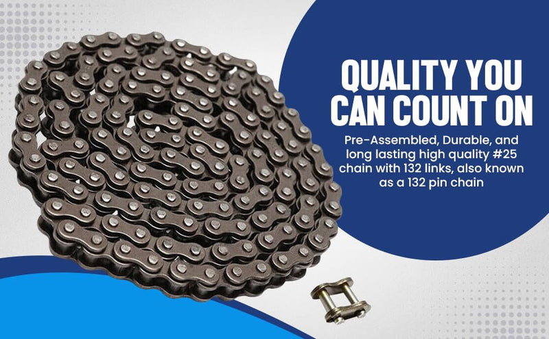 Chain for Razor MX500 and MX650 - Heavy Duty - 132 Link Drive Chain - #25 Roller Chain 132L - Razor MX500 Electric Drive Chain - MX650 Dirt Bike - Razor SX500 - MiniMoto XRF500 - Master Link Included