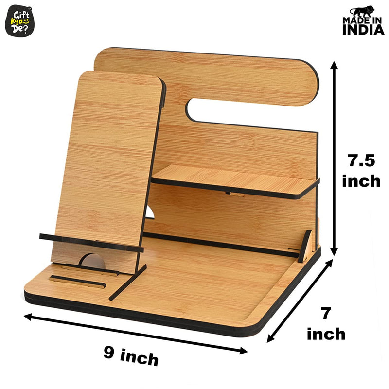 Gkd Desk Organizer & Docking Station (6 In 1) With Mobile Stand Gift For Him Gift For Husband Gift For Brother Table Organizer (Bamboo) Gift Kya De (Eco Friendly)