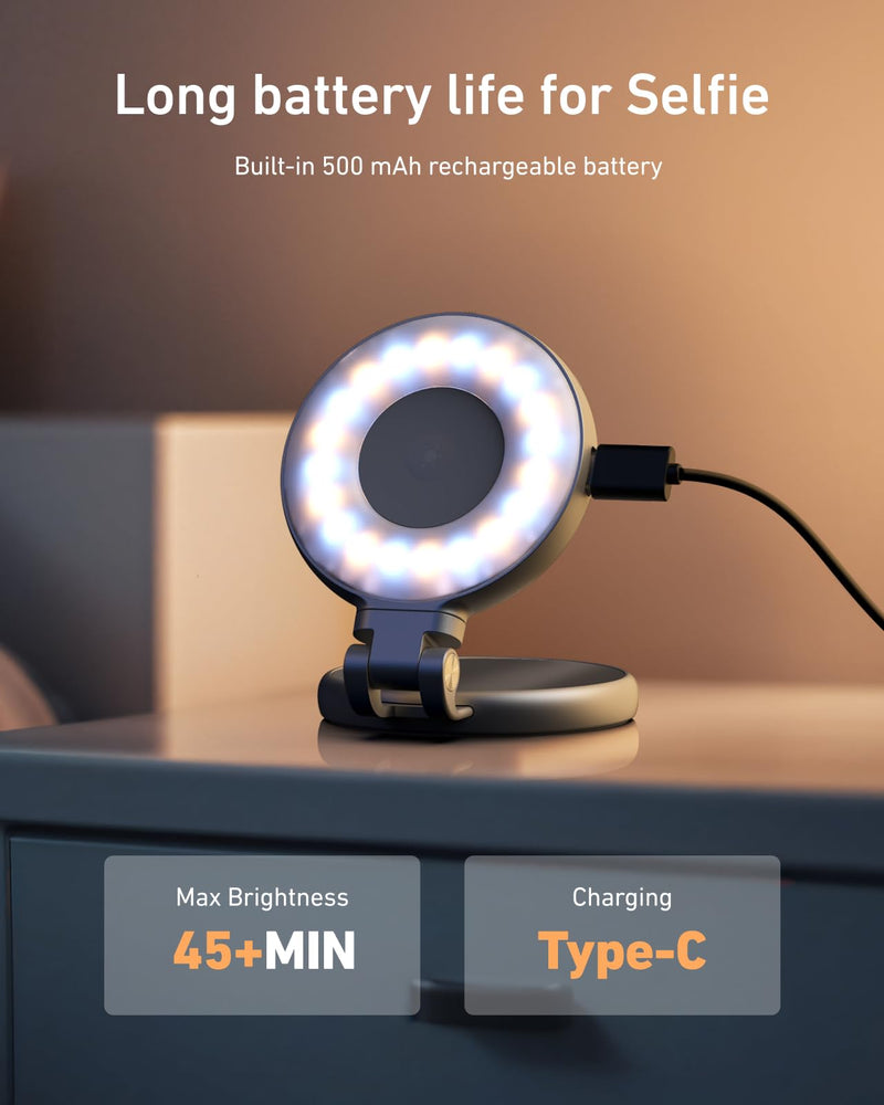 TELESIN C03 Magnetic Selfie Light, Phone Light Compatible with iPhone Magsafe, CRI97 360° LED Selfie Ring Fill Light with Mirror for Selfies/Photography/TikTok/Zoom Calls/Video Conference Silver