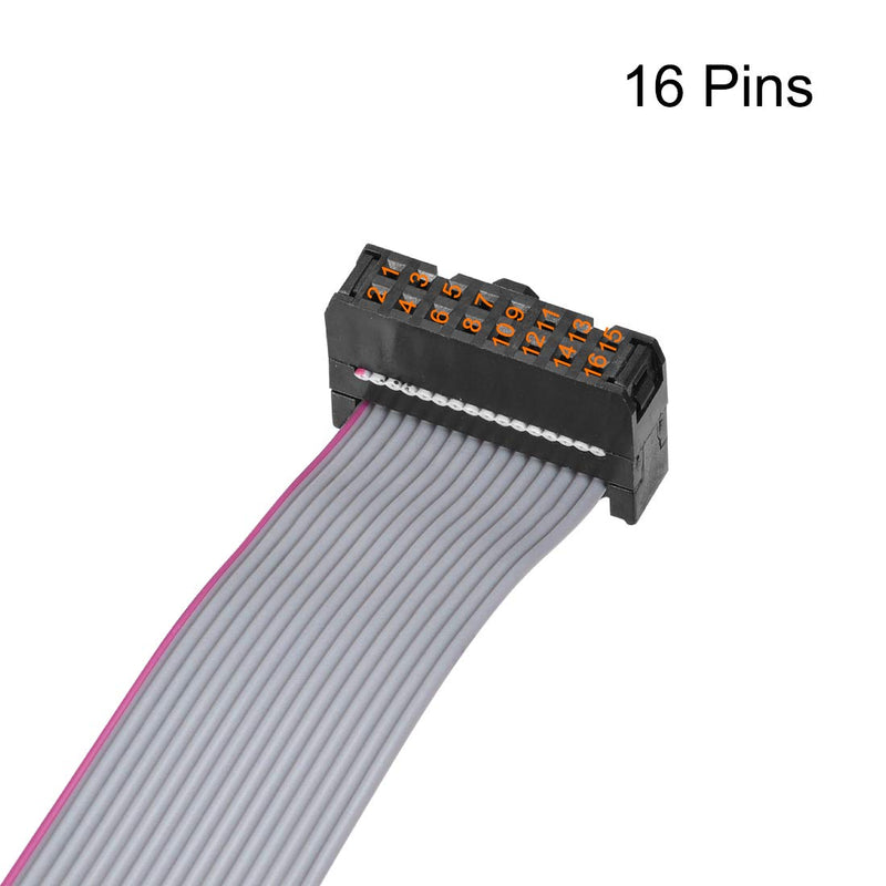 uxcell IDC Wire Flat Ribbon Cable FC/FC Connector A-Type 16Pins 2.54mm Pitch 50cm Length Gray 16 Pins