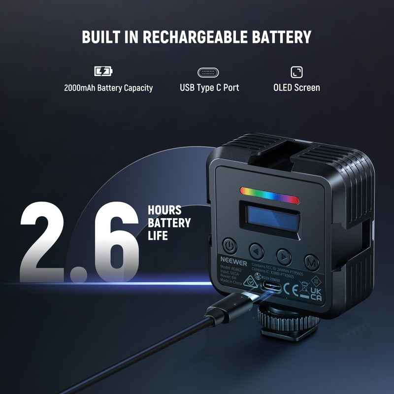 NEEWER Magnetic RGB Camera Video Light with Desk Tripod Stand & 3 Cold Shoes, Upgraded APP Control, CRI97+ 2500-8500K 2000mAh Rechargeable Photography Recording Small LED Panel Lighting, RGB62