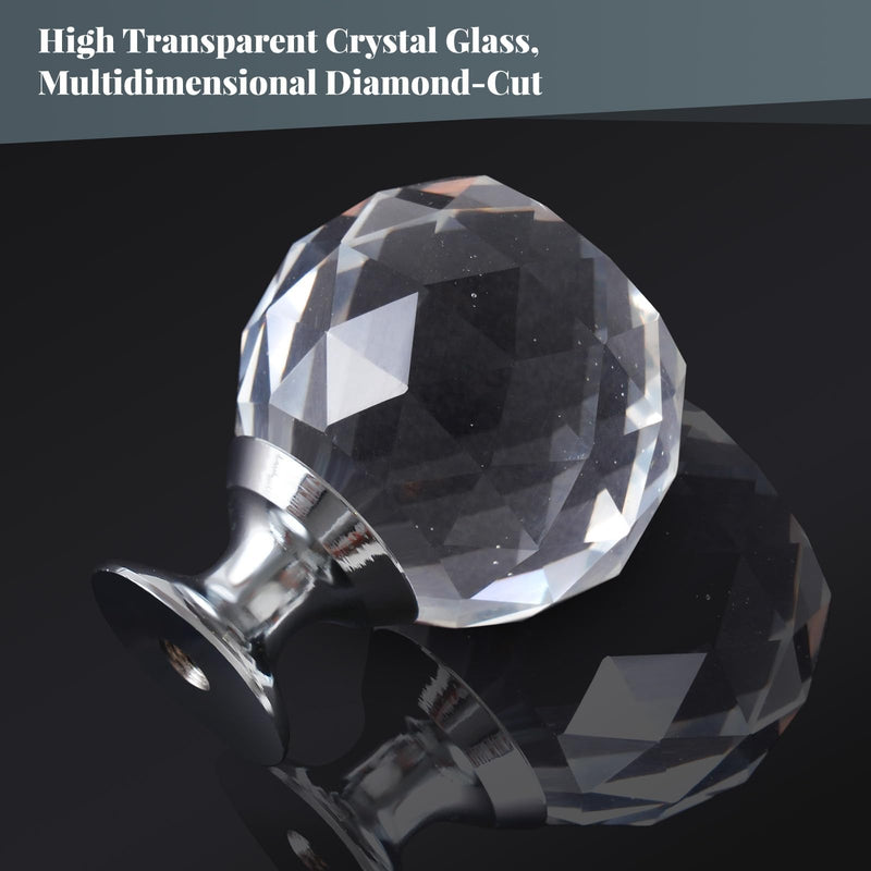 Crystal Glass Cabinet Knobs 20 Pack Diamond Drawer Pull Knob 30mm Clear Glass Dresser Knobs for Kitchen Cupboard Closet Door Round-20pack