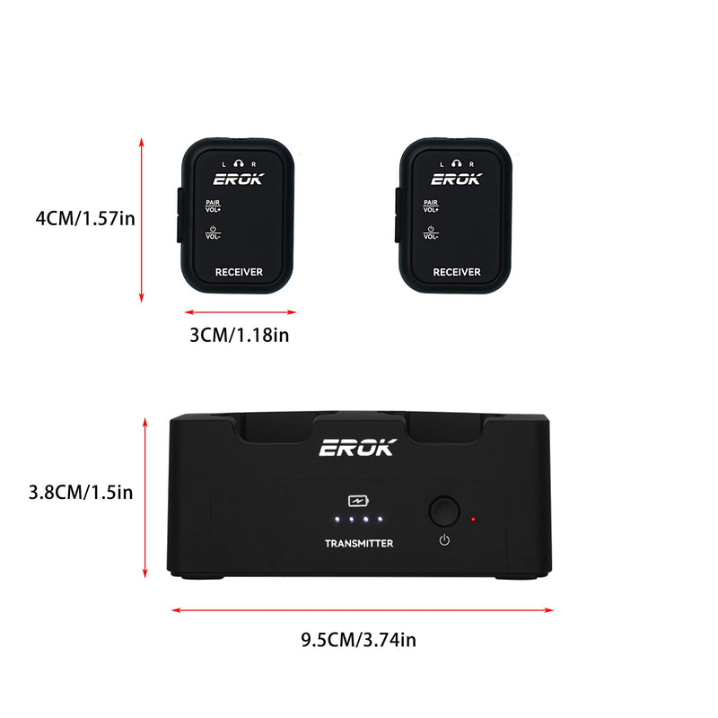 EROK 2.4G Wireless in-Ear Monitor System,Stereo Low Latency,Transmitter with Charging Base & Auto-Pairing Receivers,One-to-More for Home Recording & Small Gigs(1*Set) 1*Set