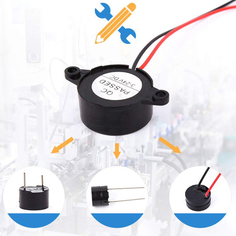 Wenxiaw Alarm System Buzzer Piezo Electric Buzzer 12V Active Piezoelectric Buzzer DC 3-24V Buzzer Alarm Piezo Sounder Continuous Sound Intermitent Beep, Pack of 6, Black