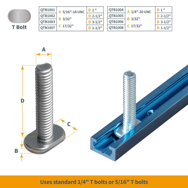 POWERTEC 71169 48-Inch Universal T-Track with 2 Hold-Down Clamps, anodized blue 48" T track + HD Clamp