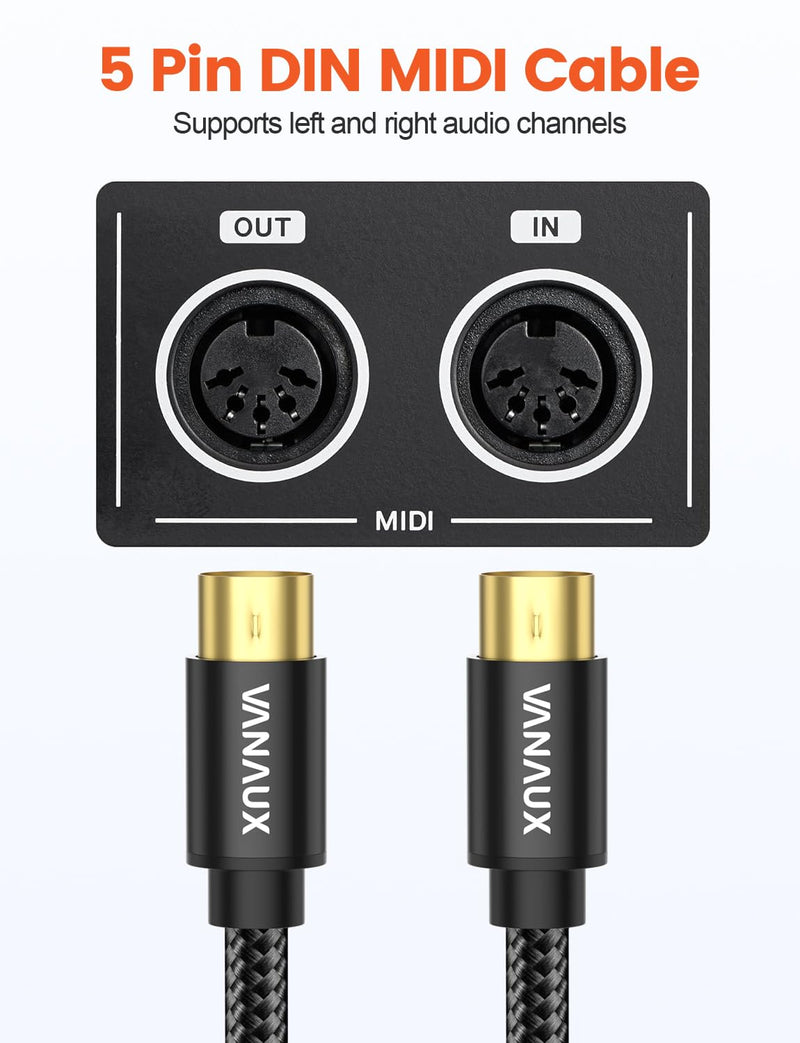 VANAUX MIDI Cable 3FT, Male to Male 5-Pin MIDI Cable Compatible with MIDI Keyboard, Keyboard Synth, Rack Synth, Sampler, External Sound Card, Sound Source and More-Black