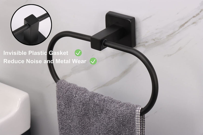 TocTen 2 Pieces Towel Ring/Hand Towel Rack - Thicken SUS304 Stainless Steel Bathroom Hand Towel Holder Heavy Duty Unique Oval Hand Towel Hanger Wall Mounted for Bathroom Kitchen Sink（Matte Black） Matte Black 7.88 Inch without Shelf (2 Pack)