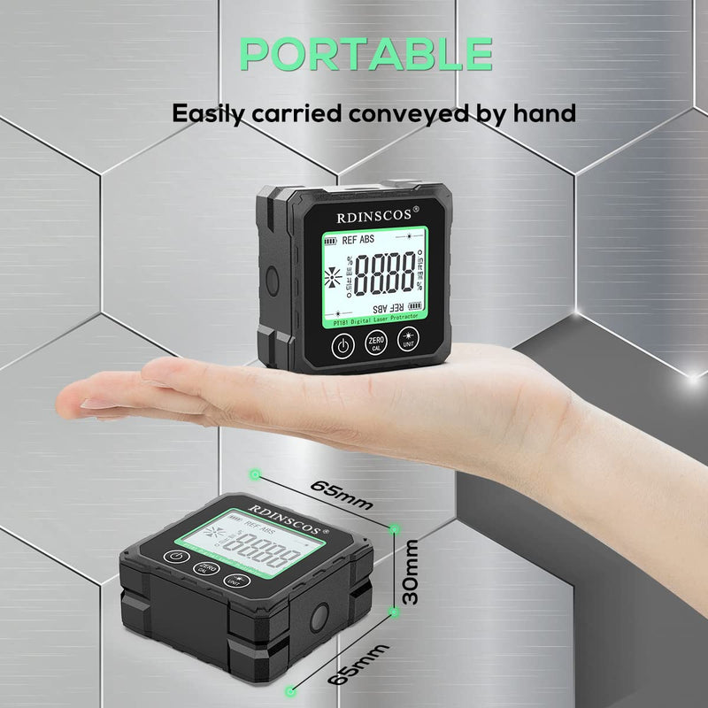 RDINSCOS Rechargeable Angle Meter Magnetic Angle Gauge | 4-Side Strong Magnetic, LCD Backlight, Protractor Inclinometer, For Woodworking, Tablesaw, Construction, Machinery Green