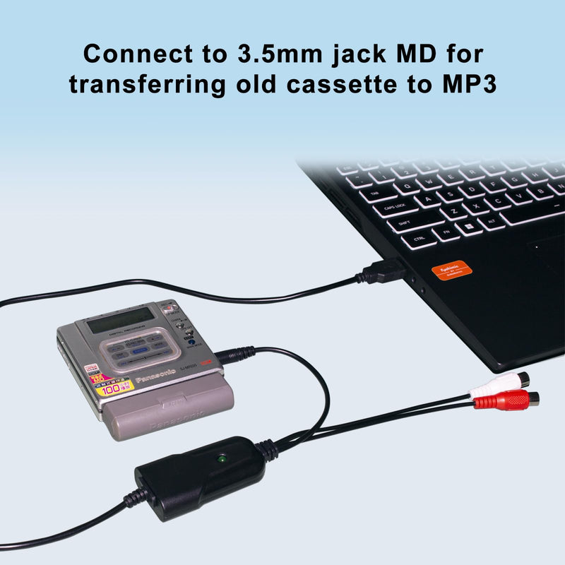 Wiistar USB2.0 Audio Capture Card RCA L/R+3.5mm Audio to USB up to 96kHz Wave/MP3 for Tape MD CD Player Phono Laptop