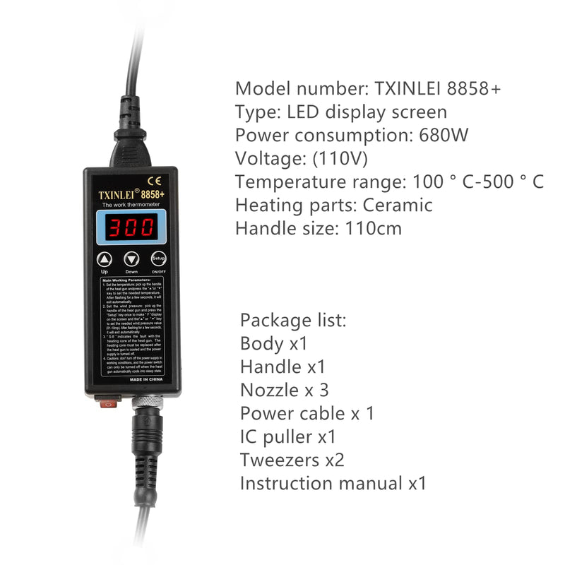 8858+ 110V 680W SMD Hot Air Gun Hot Air Welder Rework Station Soldering Station 3 Nozzles Mobile Phone Repair Tool