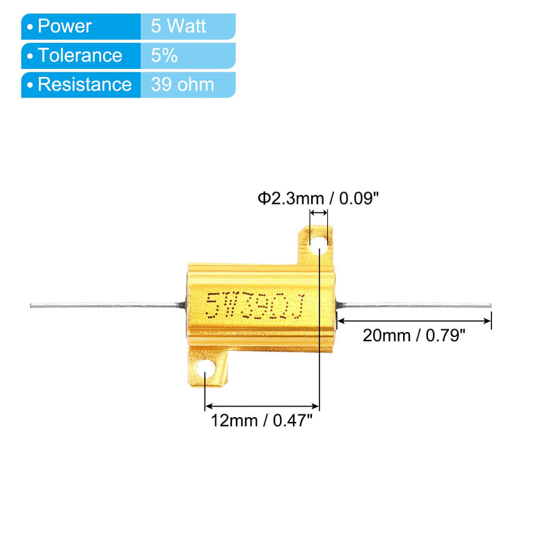 PATIKIL Pack of 2 5W 39 Ohm Aluminum Case Resistor Housing Wire Resistors Screw Tap Power Resistor Gold Tone