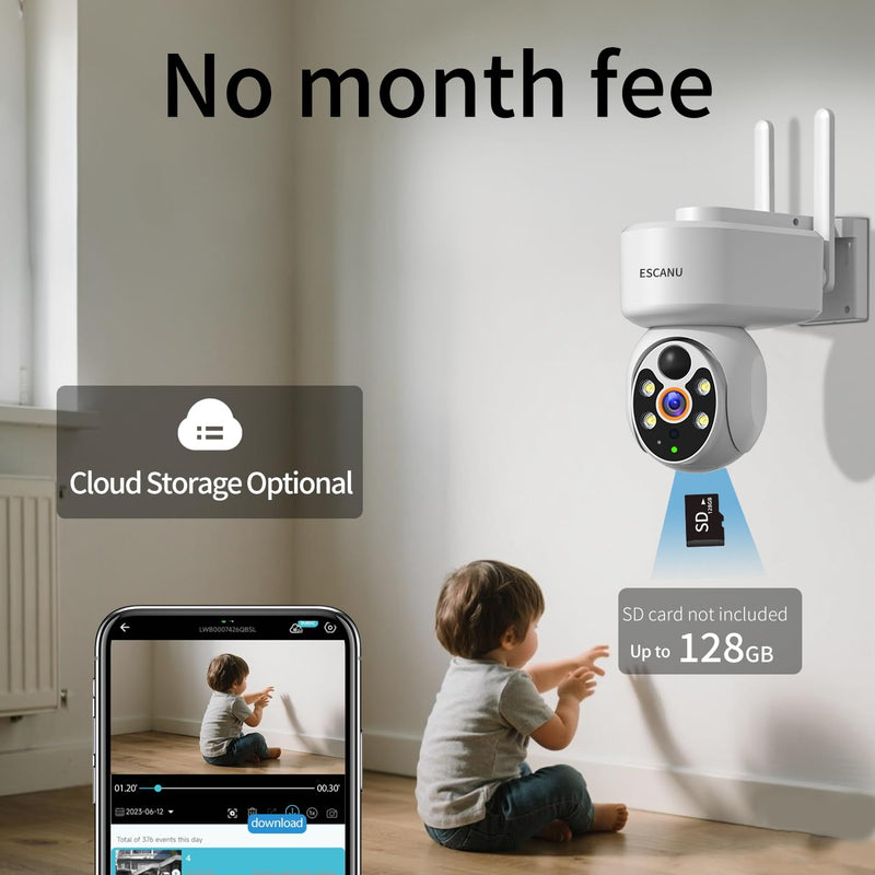 Wireless Home Security Cameras,Solar Power PTZ Outdoor Cameras,Motion Detection,Night Vision,Water-Proof,2-Way Audio,No Subscription Fee,Cloud/SD Card Storage Add-on IPC