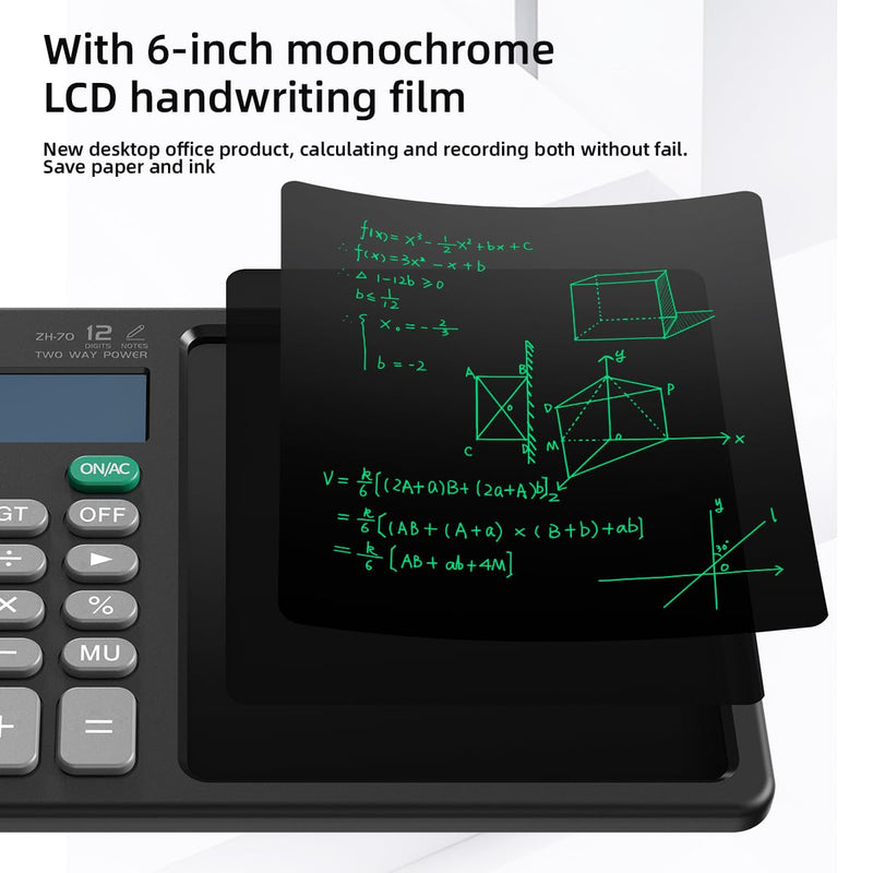 Scientific Calculator with Pull - Out Stylus, 12 - Digit Wide Screen & 100,000+ Reusable Writing Pad, One - Click Clear/Lock, Solar & Battery Dual Power, Portable for School Office Business (Black) Black