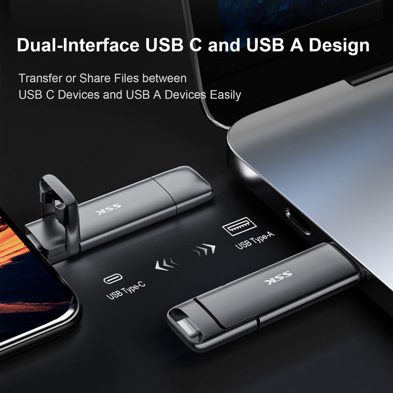 SSK 1TB USB Drive,External SSD Fast 550MB/s 2-in-1 Dual-Drive Type C+ A USB3.2 Gen2 Solid State ThumbDrive SSD-Stick for iPhone 15/16/PS4/Android Phone/Tablet/Windows/Mac 1 TB