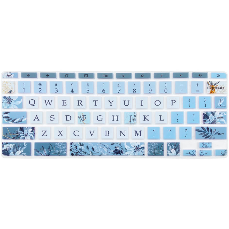 Silicone Keyboard Cover for HP Chromebook 11 x360, Chromebook 11 G2/G3/G4/G5/G6 EE/G7 EE, HP Chromebook 14-ca 14-ak 14-X Series, HP Chromebook 14 G2 G3 G4, Gray Blue Flower