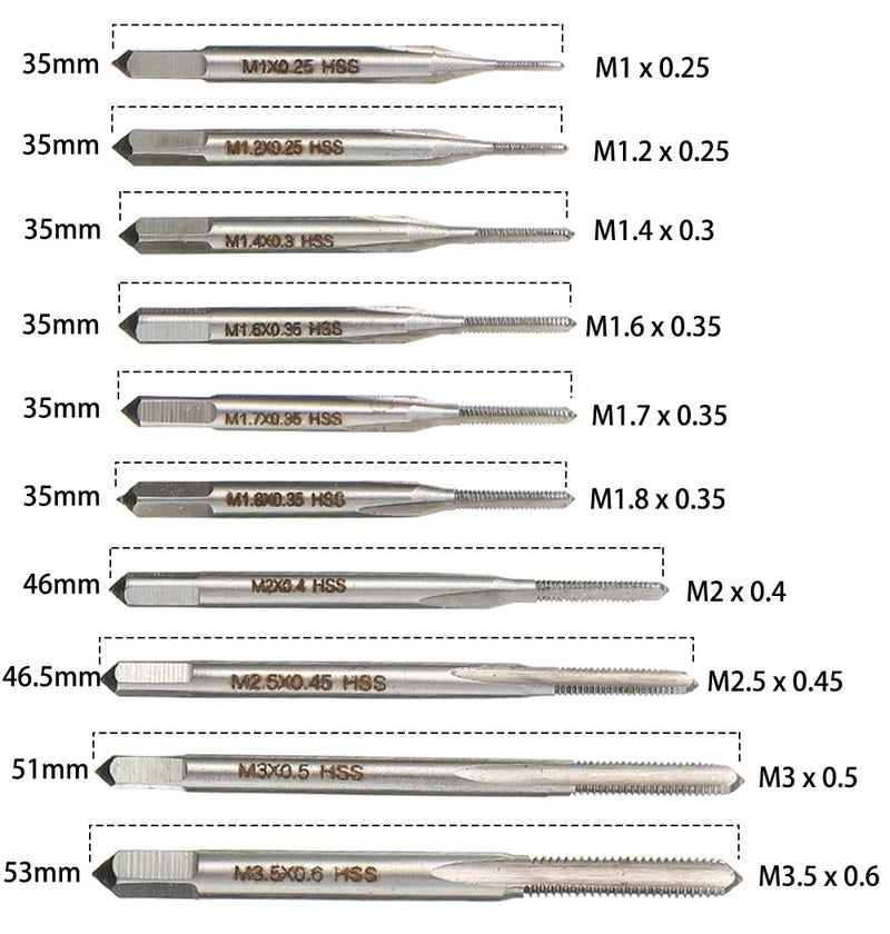 Saipor 10 pieces tap set M1-M3.5 metric HSS tap drill thread cutting tool set with adjustable tap wrench M1-M8