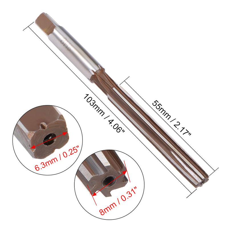 sourcing map Direct Shank H8 Tension Reamer 8 mm Cutting dia 6 Flutes Hand Milling 8mm